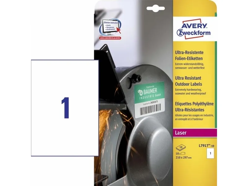 Etiketter Avery A4 (210x297 mm) hvid slidstærke - (10 stk.)