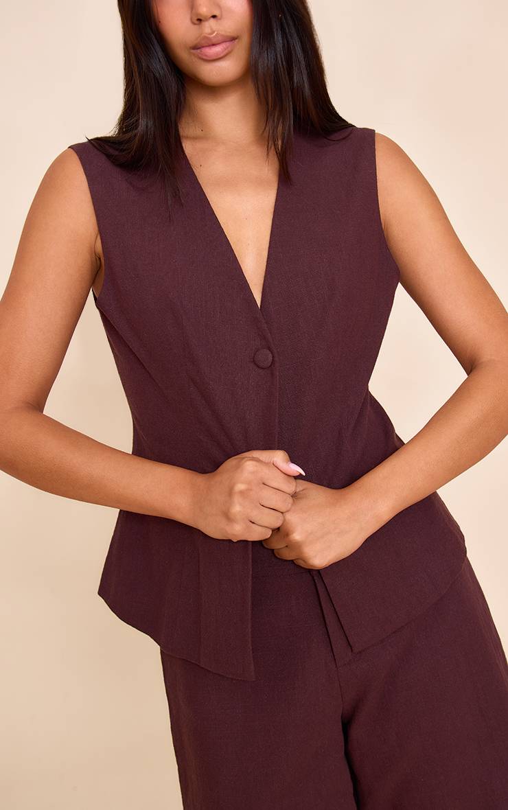Deep Chocolate Gilet Coordonné En Lin Premium Avec Boutons
