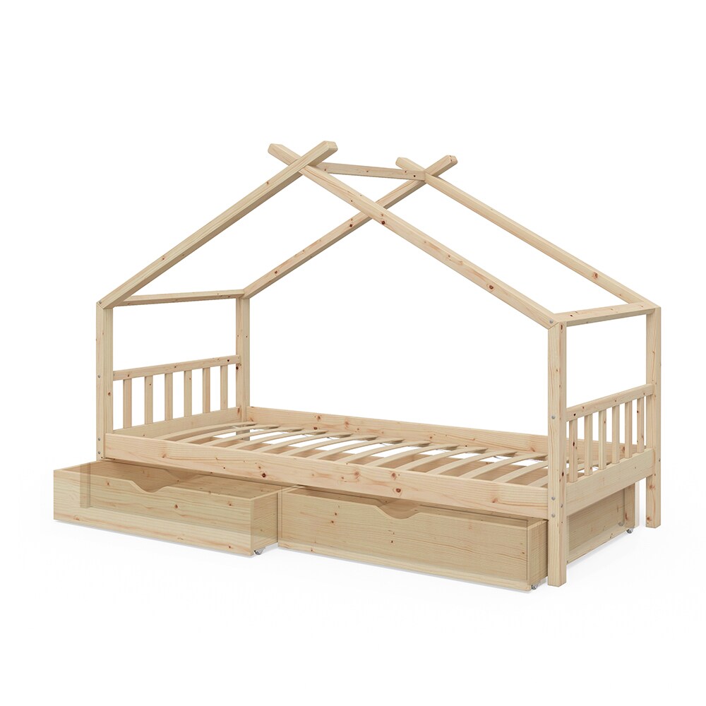 VitaliSpa Kinderbett Hausbett Kinderhaus Design NAT Lattenrost 90x200 Schublade