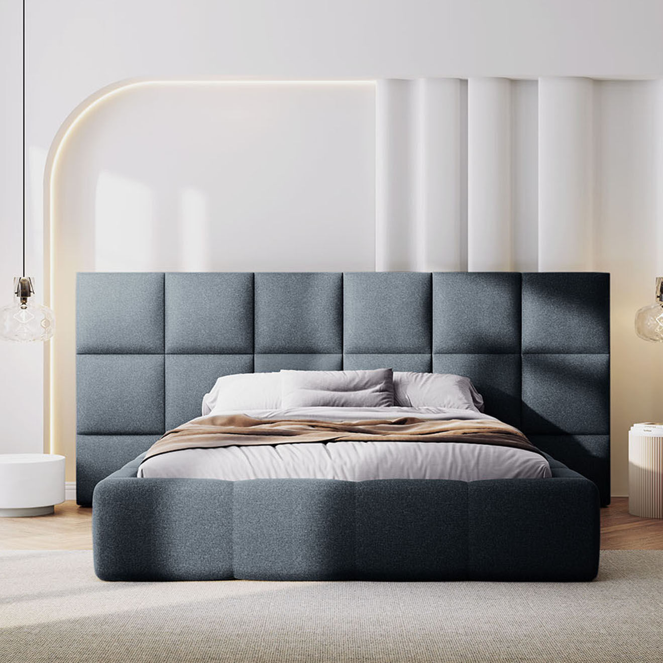Maison Héritage Lit avec coffre de rangement Isa bleu foncé - 230x250x125 cm