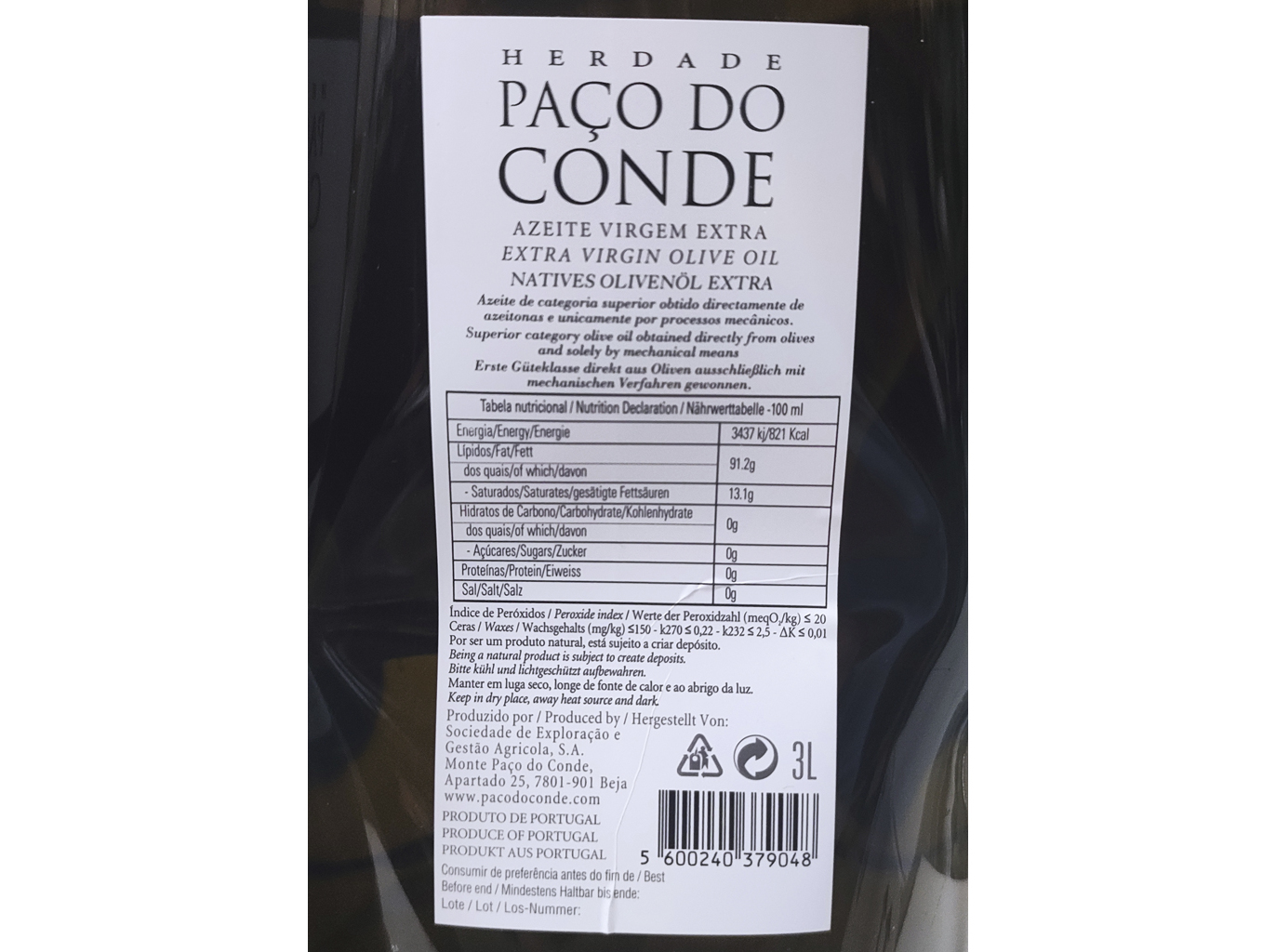 AZEITE H. PAÇO DO CONDE VIRGEM EXTRA 3 L