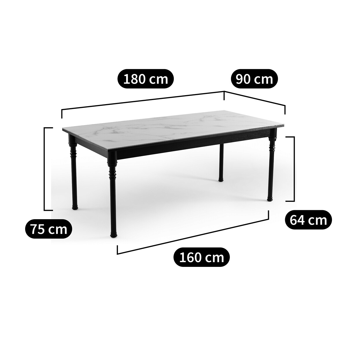 LA REDOUTE INTERIEURS<br>Mesa de jantar 6/8 pessoas, estampado em mármore, Oprah