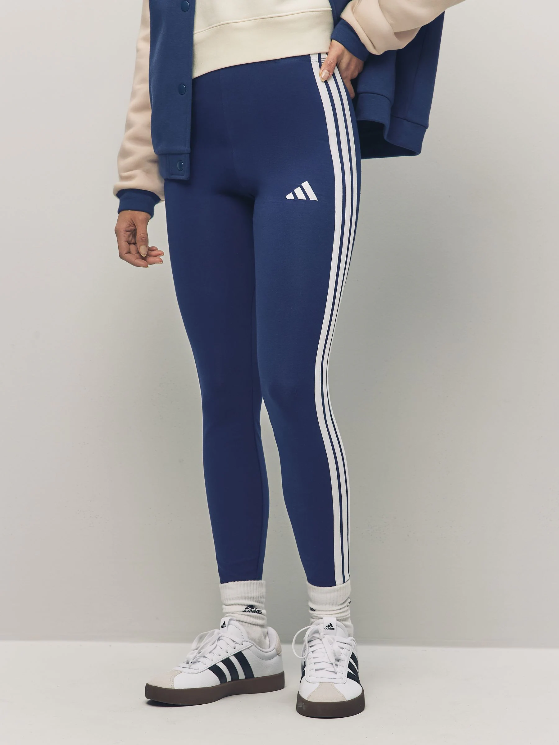 Blauw - adidas Essentials katoenen legging met 3 strepen