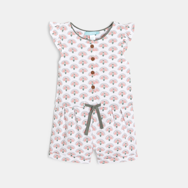 Combinaison courte paons rose bébé fille