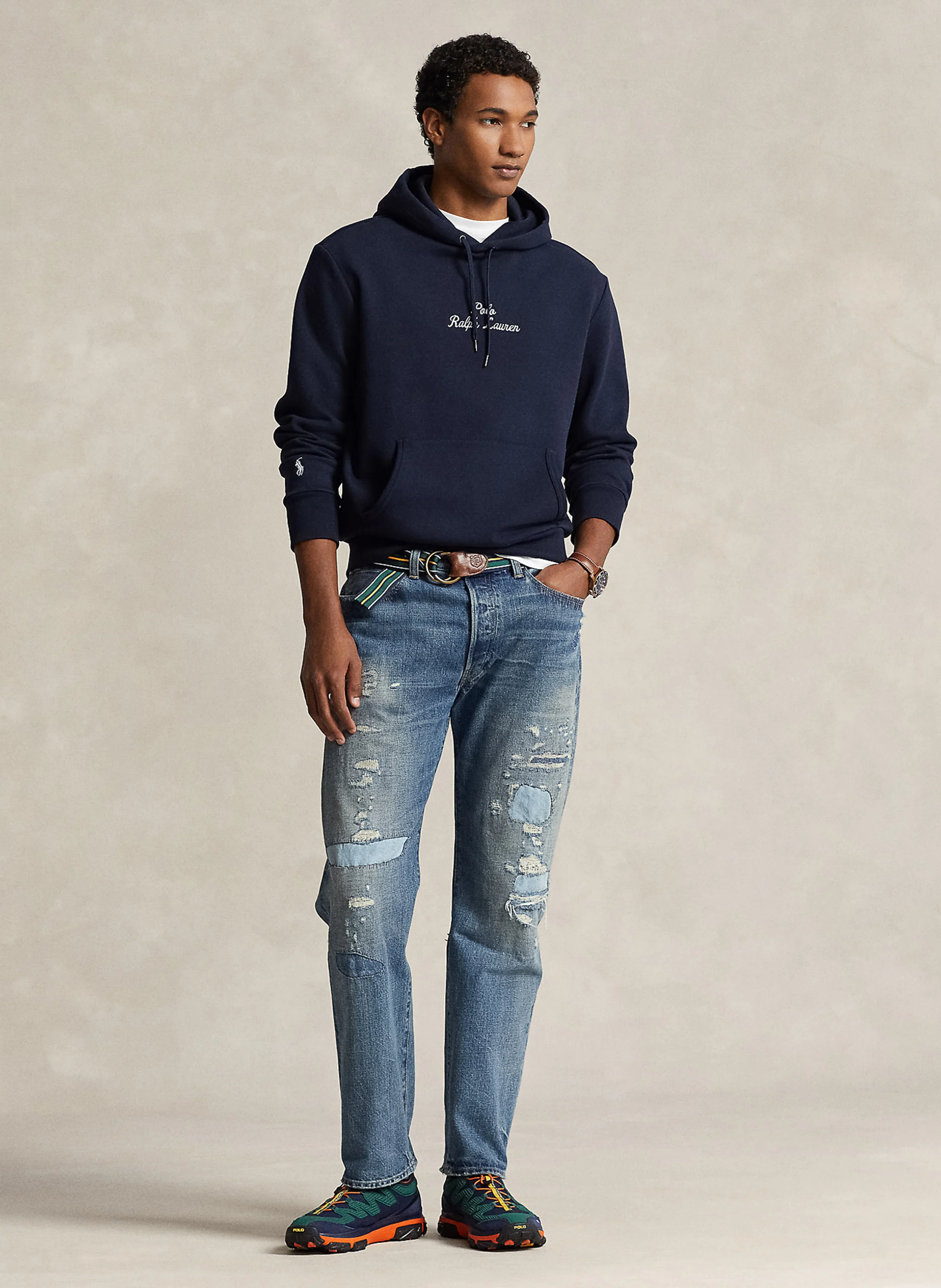Sweat à capuche droit en coton mélangé | Bleu