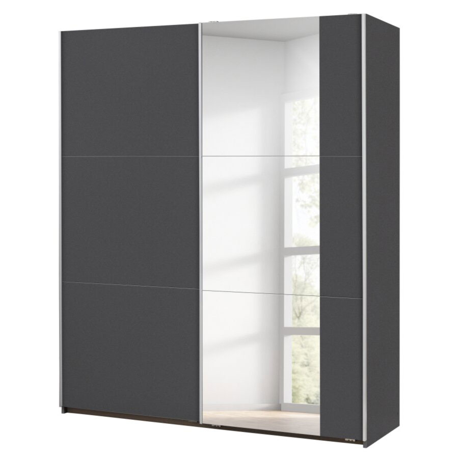 Schwebetürenschrank - grau-metallic - Spiegel - 2 Fachböden - 175 cm