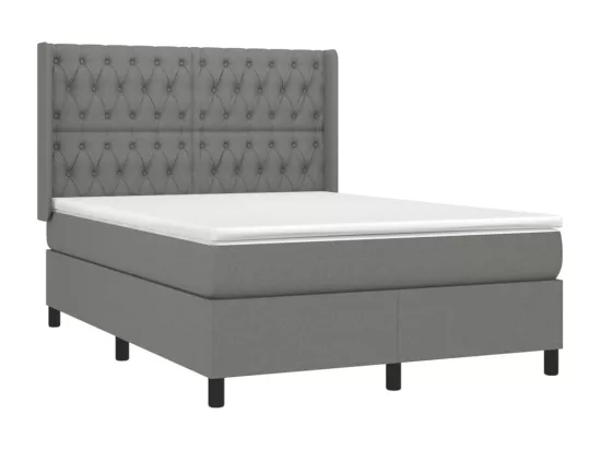 Sommier tapissier et matelas et LED Gris foncé 140x190 cm Tissu