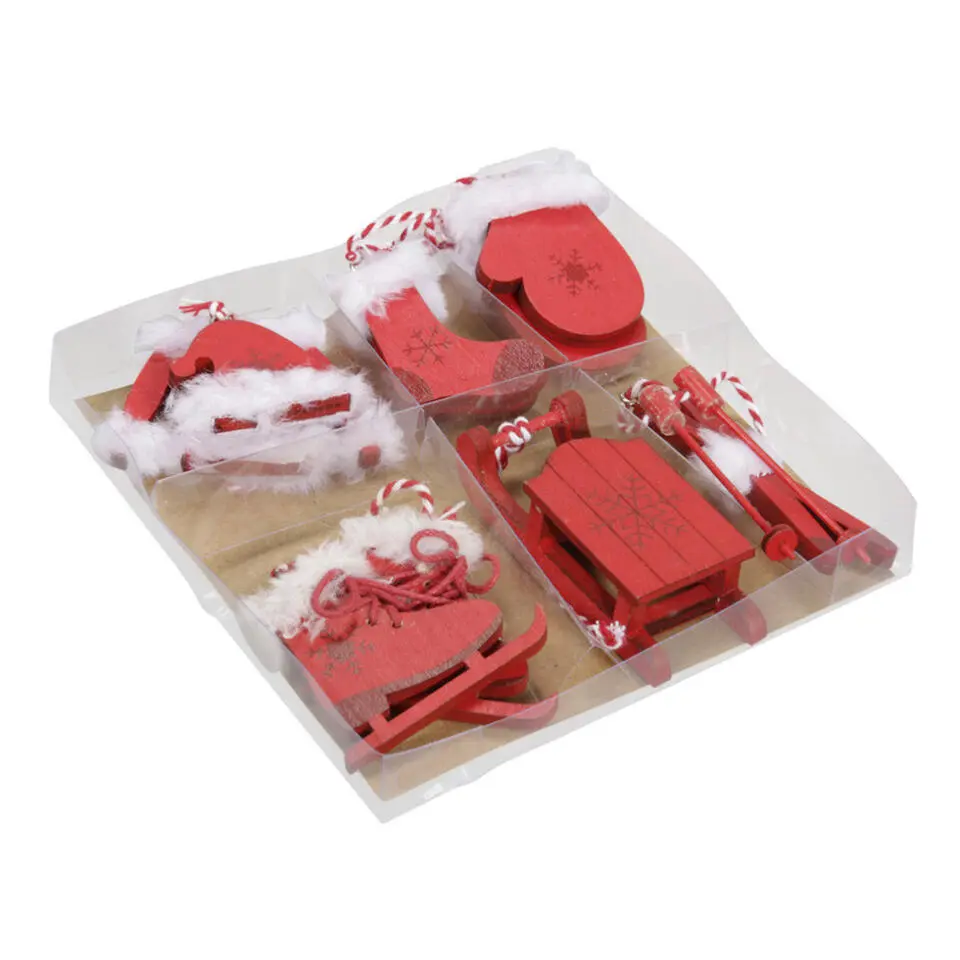Bellatio decorations Kersthangers - 6x - rood - wintersport