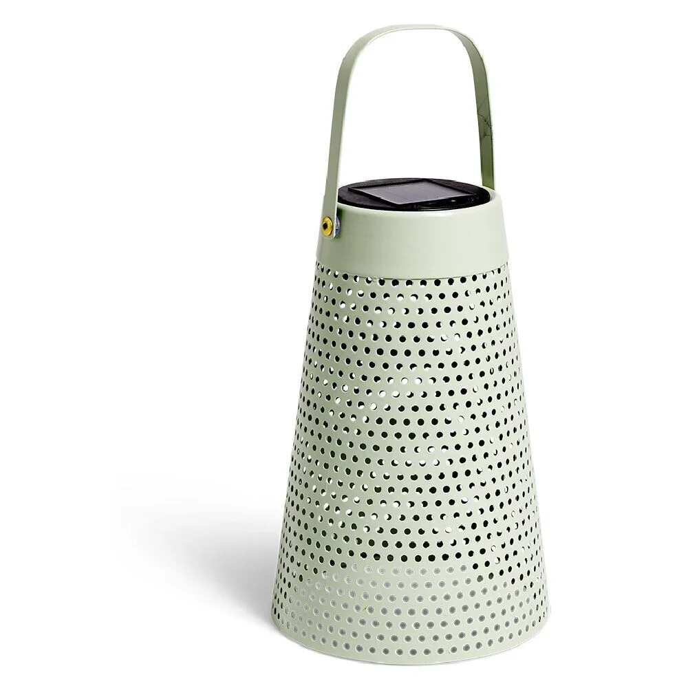 Lampe nomade solaire métal perforé vert Ø12,8xH20cm