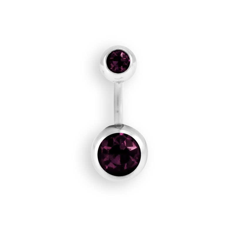 Piercing en acier argenté avec oxyde de zirconium violet