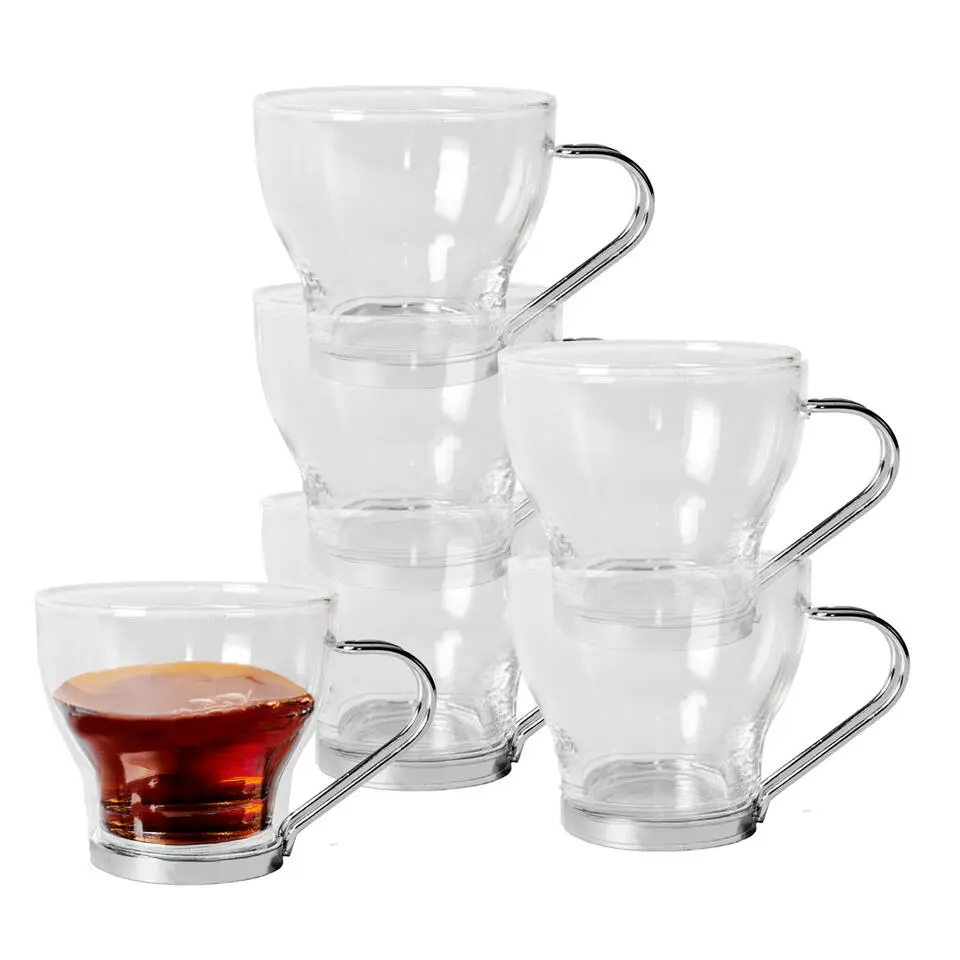 Gerimport theeglazen set - 6x stuks - 170 ml - RVS - oor/handvat