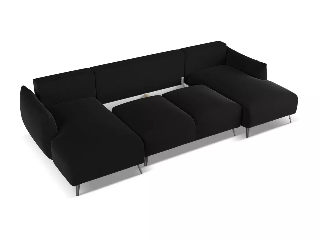 Canapé d'angle panoramique convertible en velours - noir - MALIE