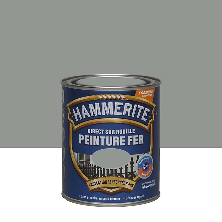 Peinture extérieure métal direct sur rouille Hammerite brillant laqué gris nuage 0,75L