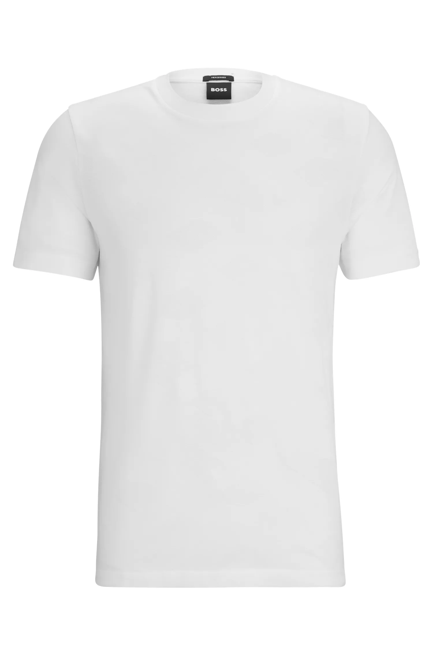Camiseta BOSS preta em algodão mercerizado com grandes monogramas em jacquard.