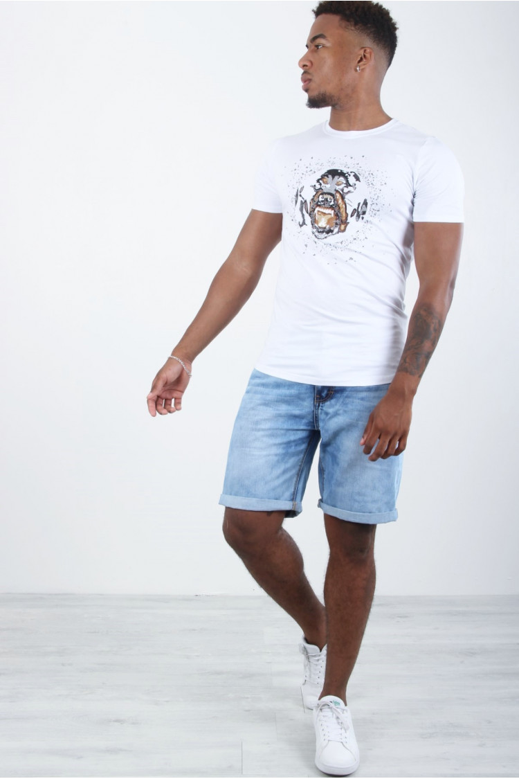 T-shirt chien brodé blanc