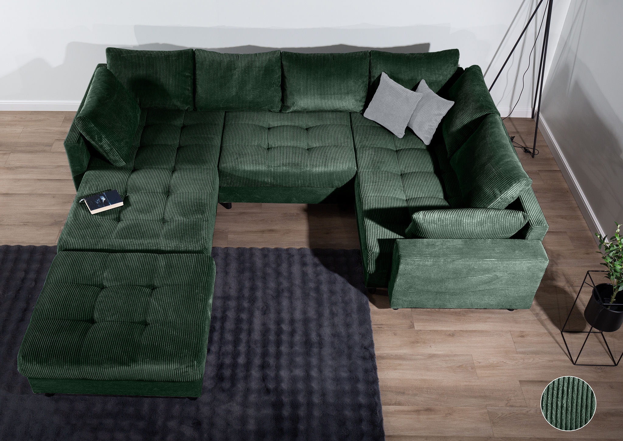 COLLECTION AB Wohnlandschaft »Toni U-Form mit Armlehne« inkl. Hocker und Zierkissen in abgesetzter Farbe, mit Bonnelfederkern