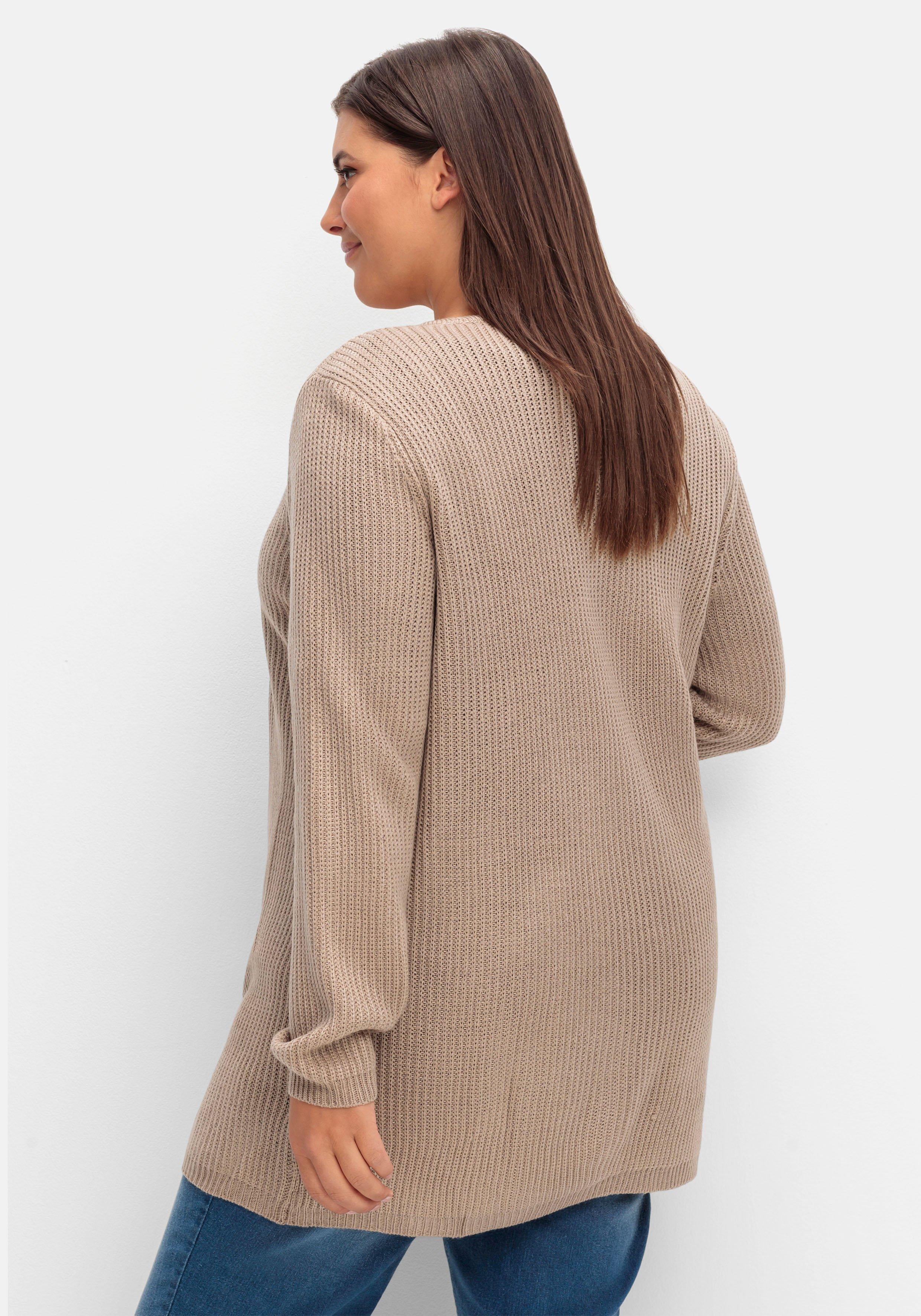 Longstrickjacke in verschlussloser Form, in Rippstrick