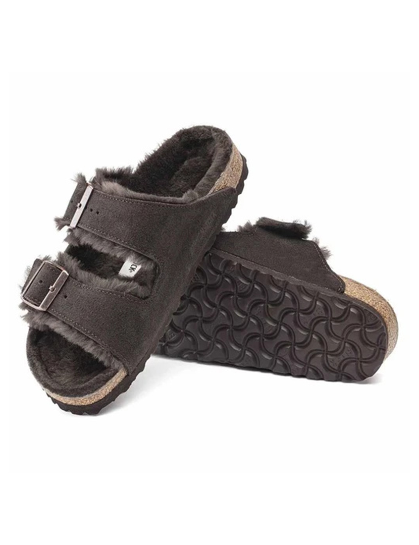 Arizona Shearling Fur Suede Brown Narrow Sandals