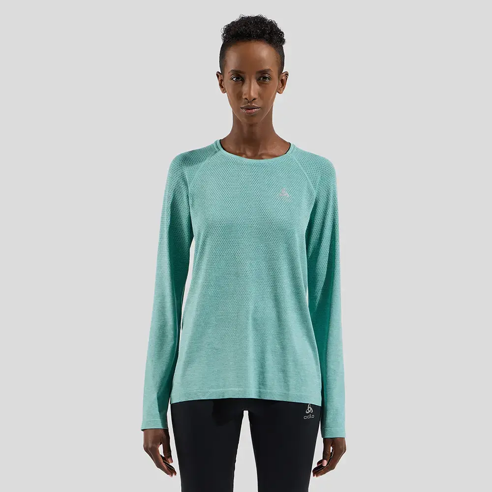Odlo Essential Seamless Hardloopshirt Lange Mouwen Groen Melange Dames