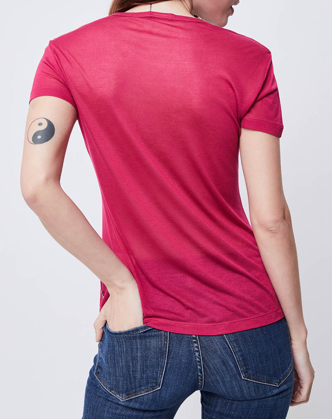 John Galliano T-Shirt fin imprimé rose foncé