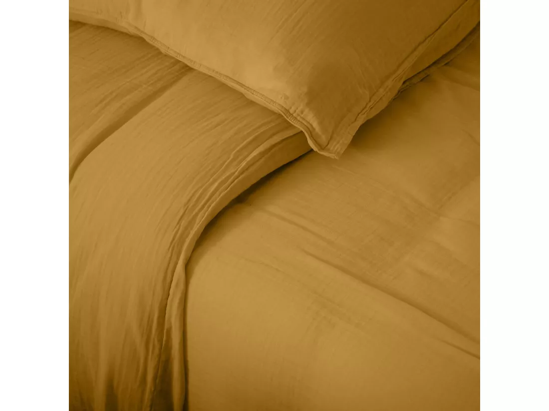 Housse de couette 240x220 cm mousseline de coton MILOS jaune curry