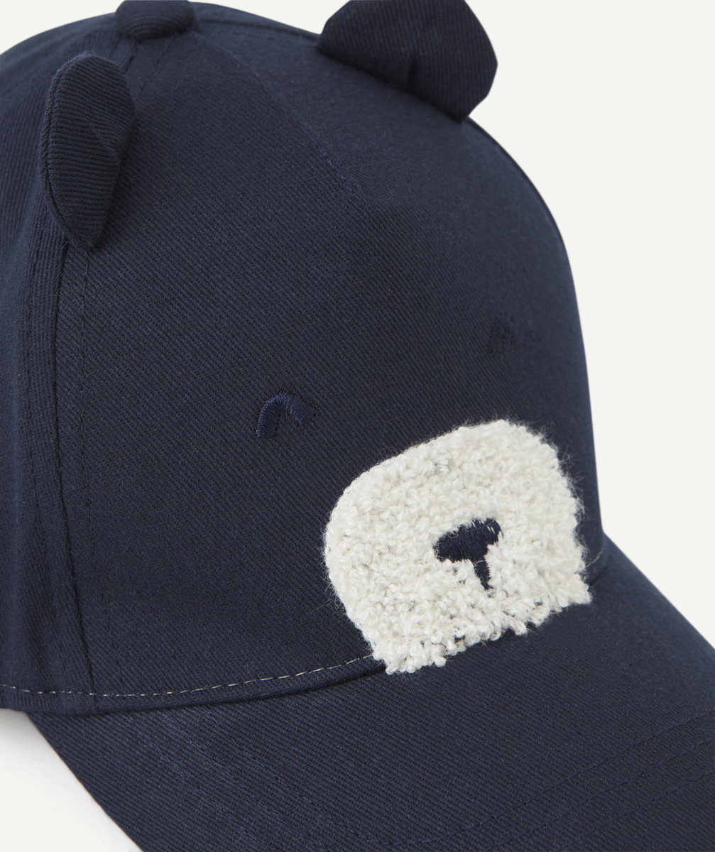 CASQUETTE BÉBÉ GARÇON BLEU MARINE THÈME OURSON AVEC DÉTAILS BOUCLETTES