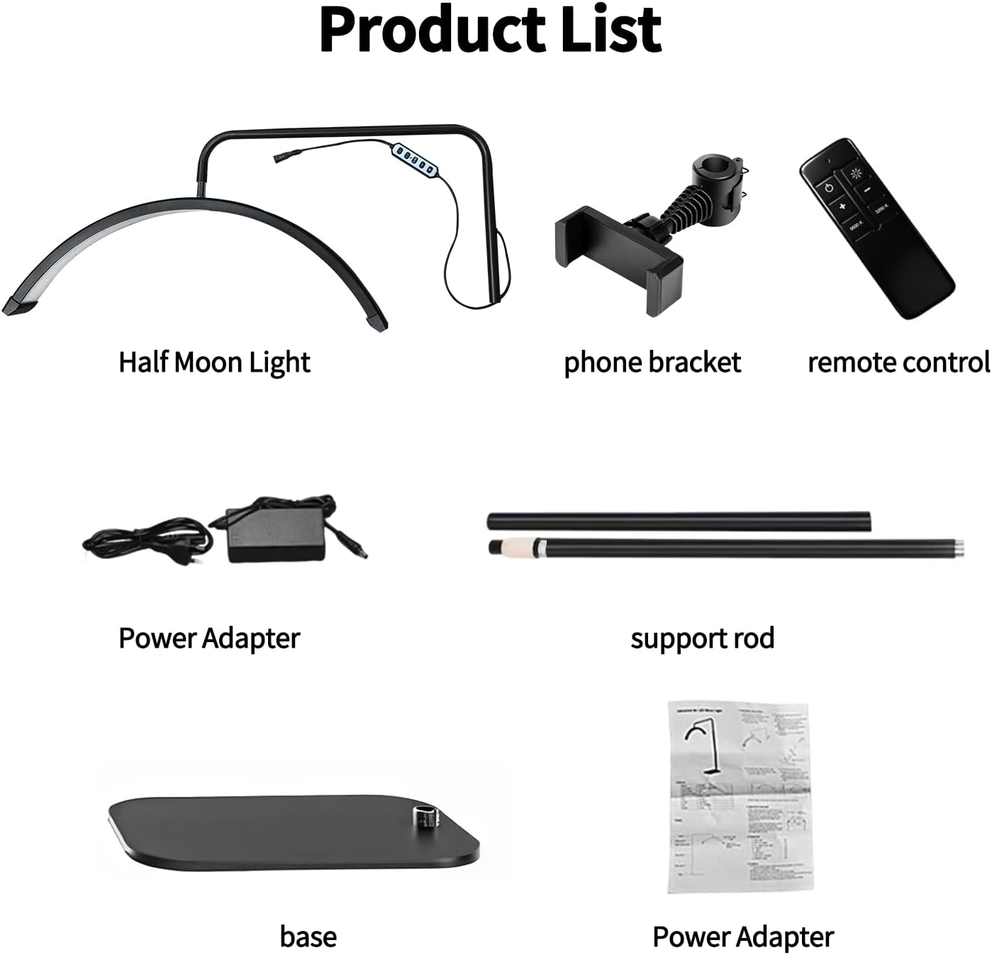 Halbmond-Stehlampe für Wimpern, Wimpern Lampe für Wimpernverlängerungen mit Telefonhalter, Tätowierer, Nageltechniker – kühle, LED Beauty-Ringlicht Warme Lampe mit Einstellbarer Helligkeit und Höhe