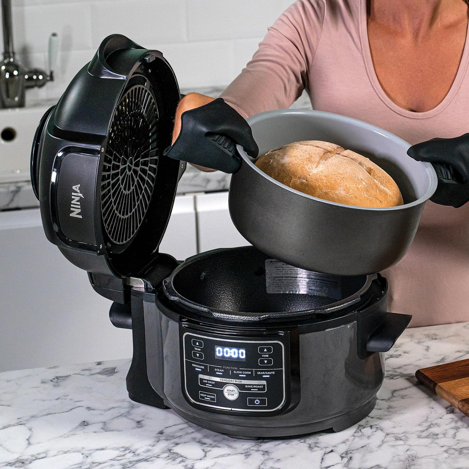 Ninja Foodi MINI Multikocher, 4,7L, 6-in-1 Multicooker, Pressure Cooker Schnellkochtopf, Airfryer Heißluftfritteuse, Slow Cooker Langsamkochen, 1460W, Grau/Schwarz OP100EU