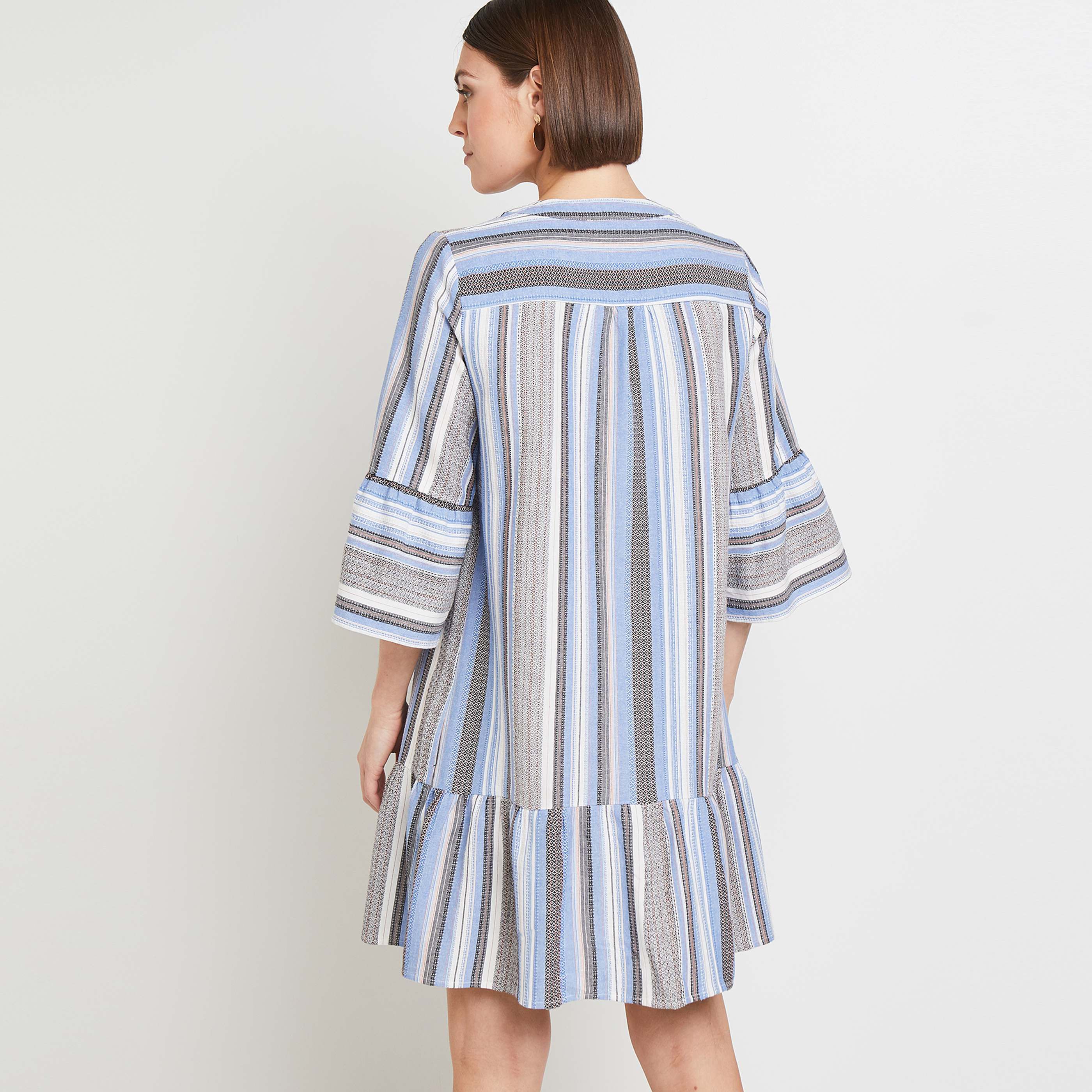Robe genoux rayée femme - BLEU CLAIR