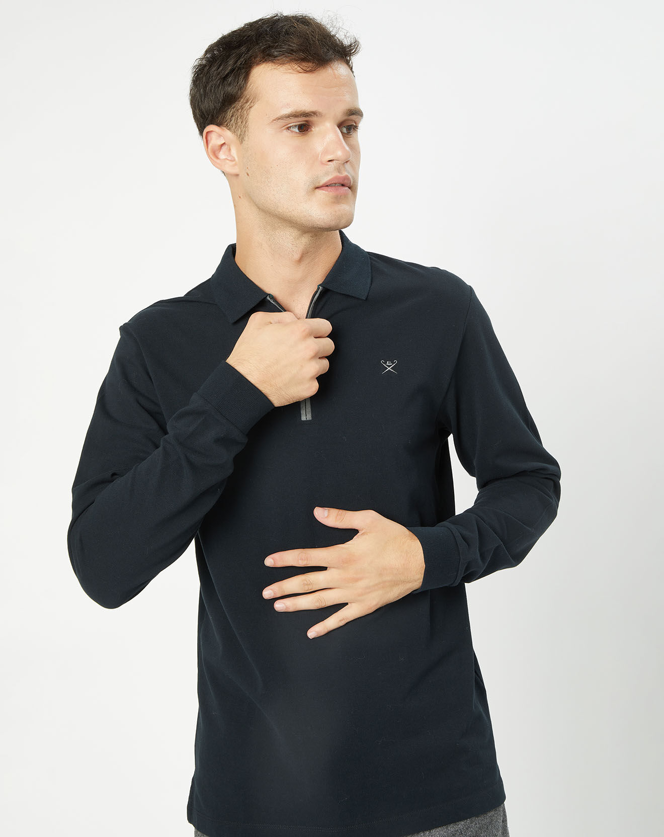 Hackett London Polo Regular Fit Col Zip Contrast noir