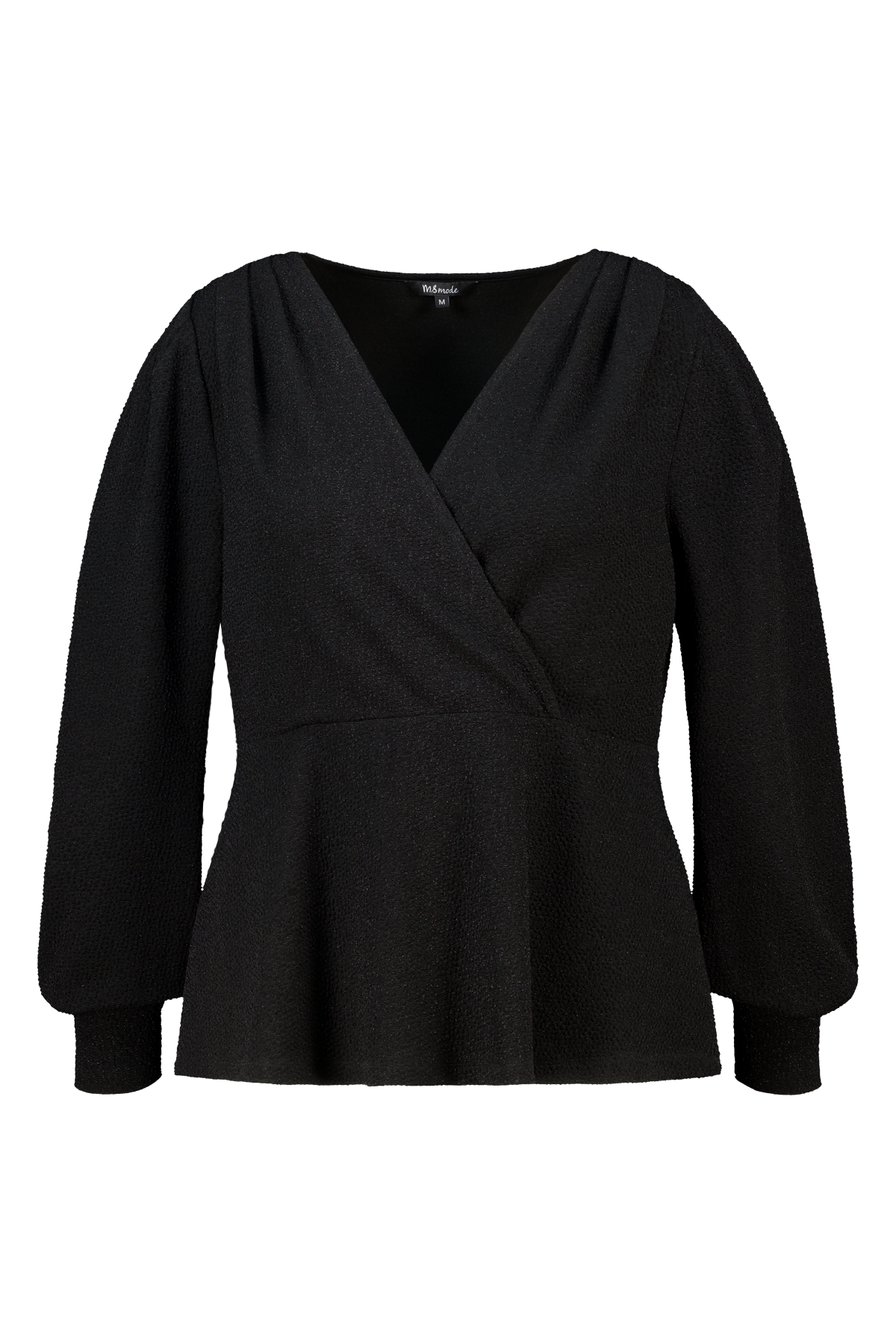 Glitter top met overslag look Zwart