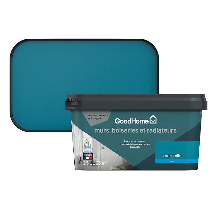 Peinture intérieure couleur murs, boiseries et radiateurs GoodHome mat marseille bleu 2.5L