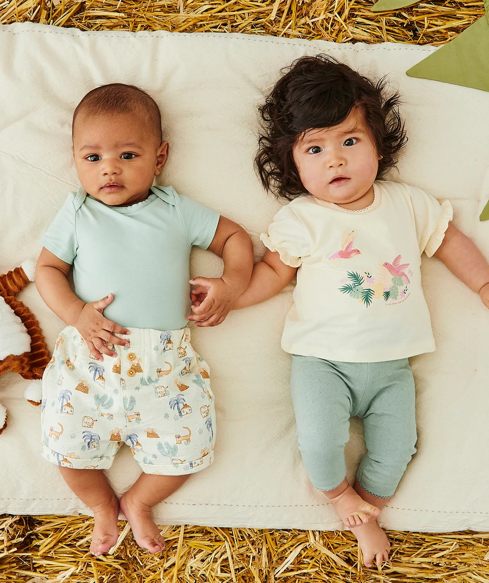LE T-SHIRT BODY 2 EN 1 BÉBÉ EN COTON BIO ÉCRU AVEC ANIMATION