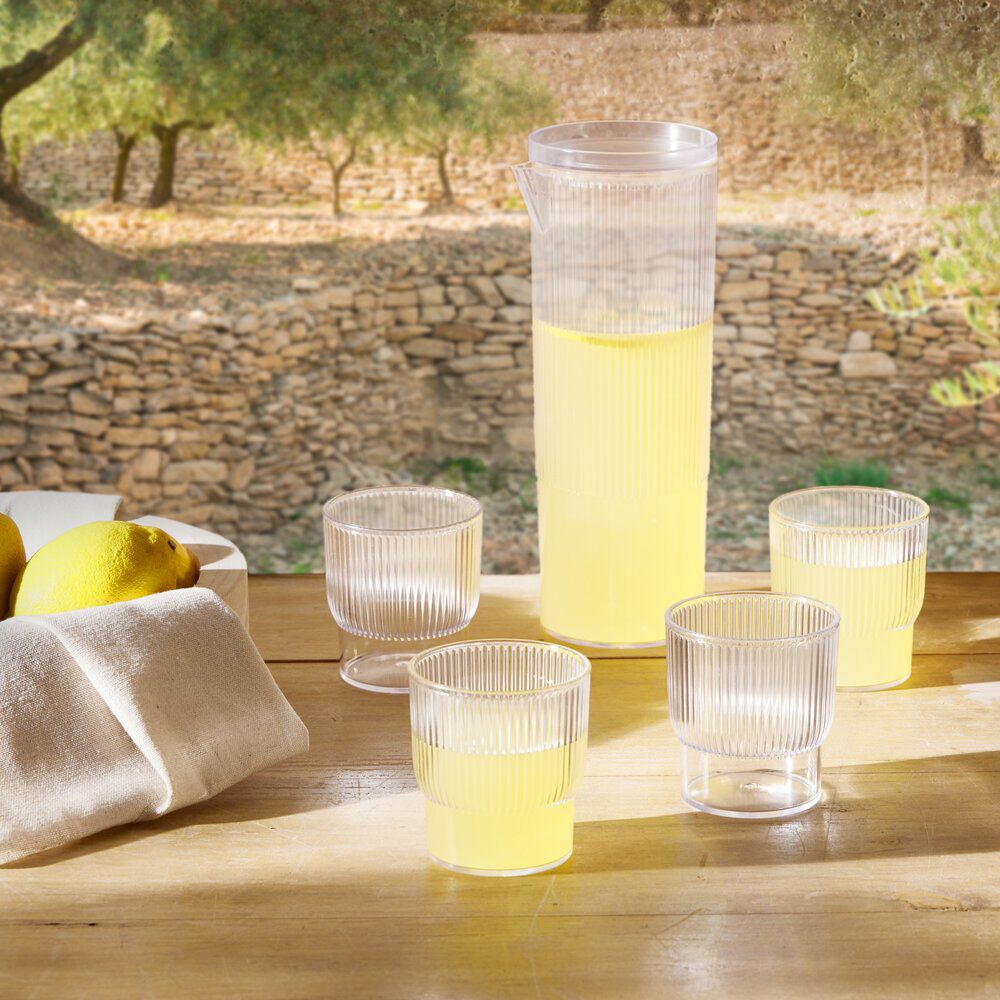 Carafe 1,1L + 4 verres 300mL polystyrène et silicone transparent