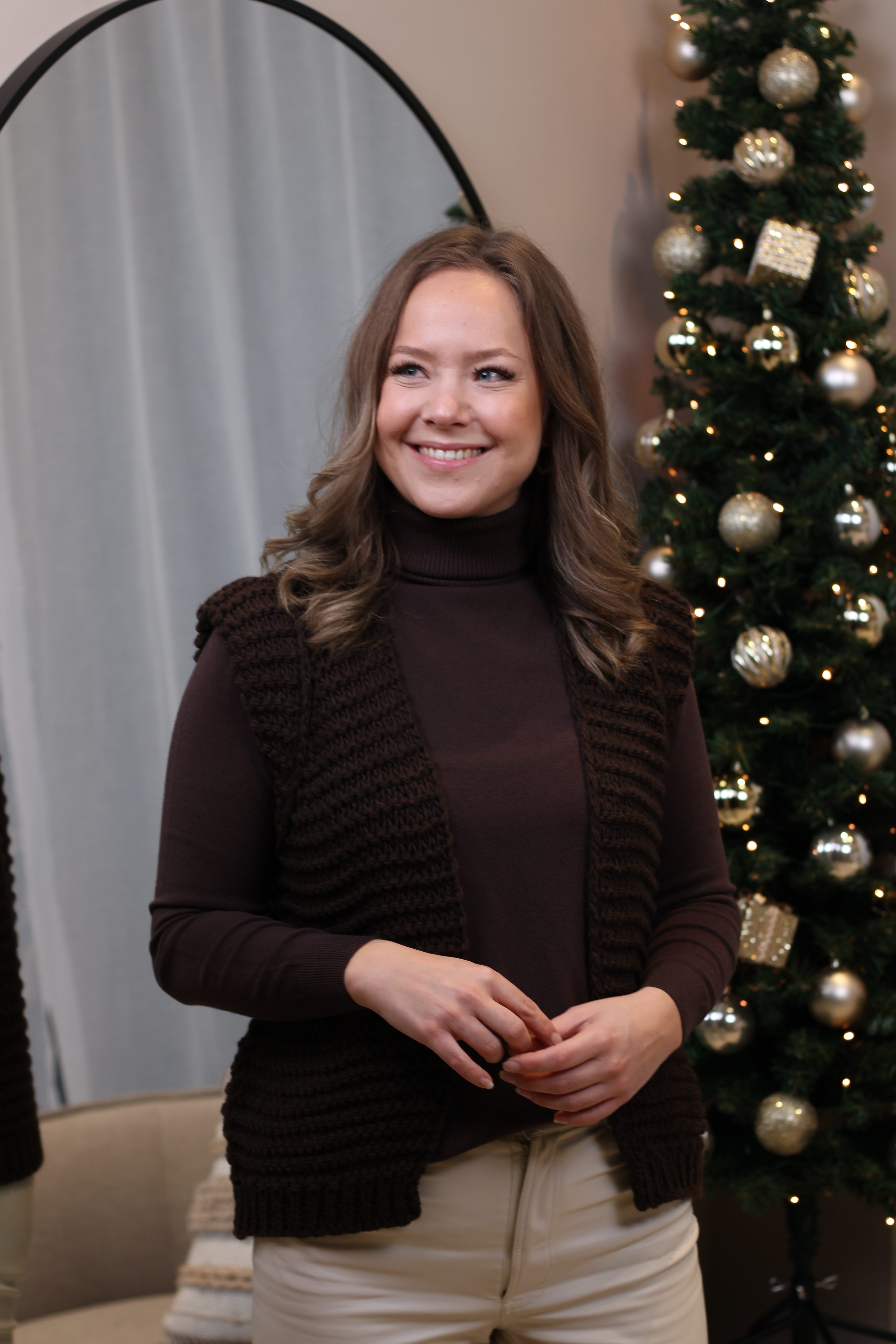 Anika Gebreid Gilet - Donker Bruin