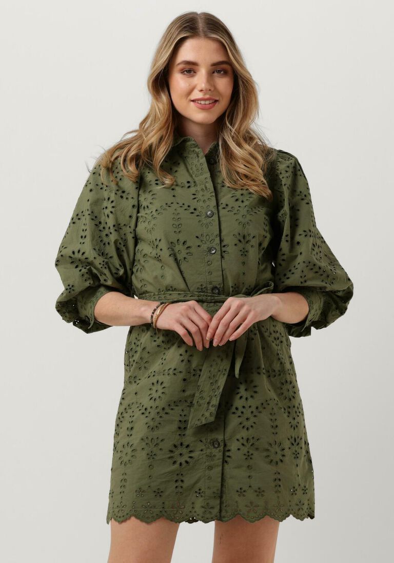 SCOTCH & SODA olijf scotch & soda mini jurk puff sleeve cotton midi dress