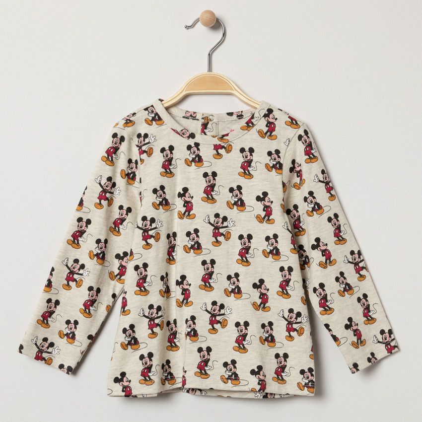 T-shirt manches longues imprimé Mickey all-over - Ecru