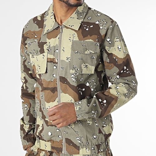 Ensemble Veste Zippée Et Pantalon Cargo Vert Kaki Camouflage
