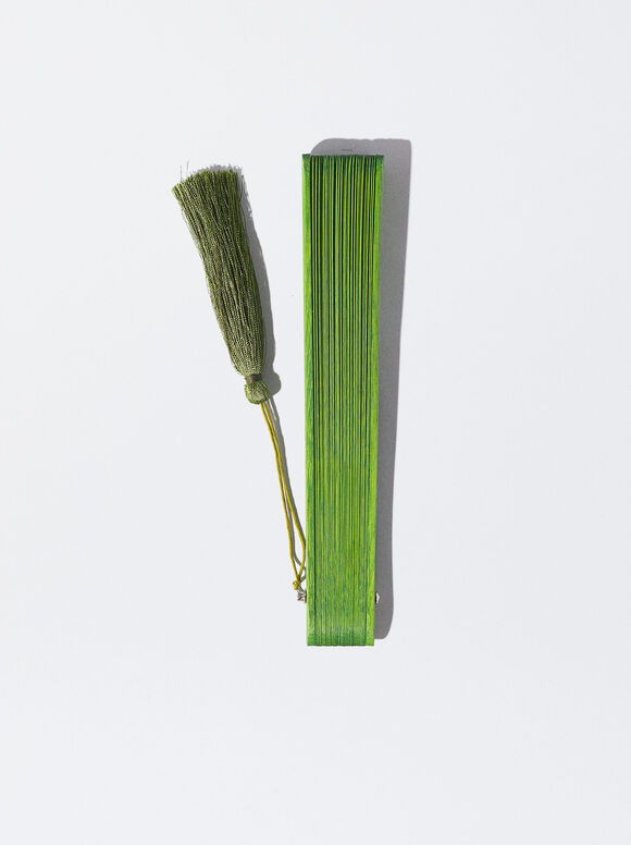 Leque de bambu com libélulas - Amarelo