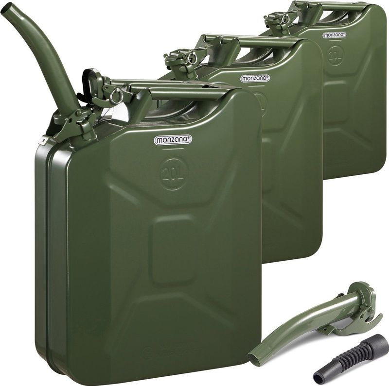 Monzana Jerrycan Benzine – 3 Stuks a 20 Liter – Olijfgroen