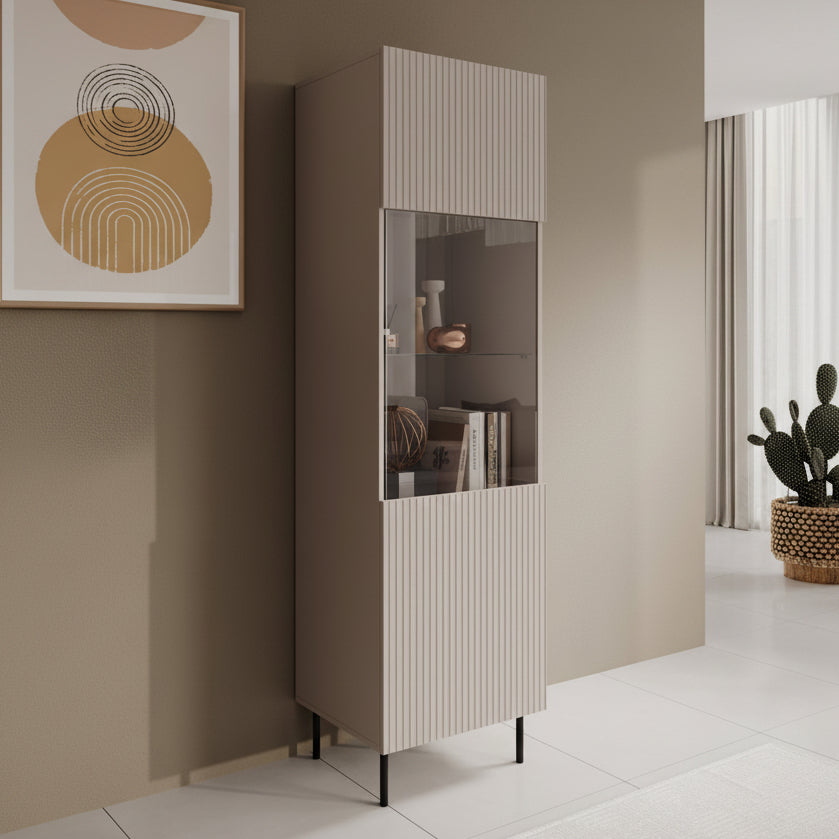 Alex - Vitrinekast - Beige - 55x42x185 cm
