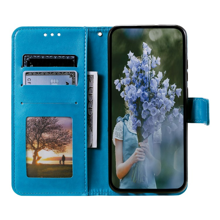 Samsung Galaxy S25 Edge Leder Tasche Wallet Mandala Flowers Imprint - Blau