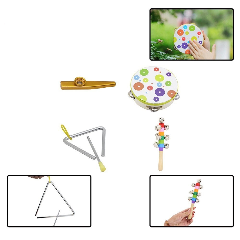 (15-tlg. Set) Kinder Spielzeug Musik Instrument Holz Set Rucksack mit Xylophon / Triangel / Rassel