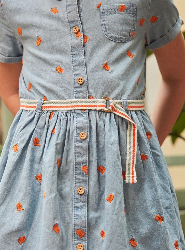 Robe à manches courtes bleu à imprimé pommes