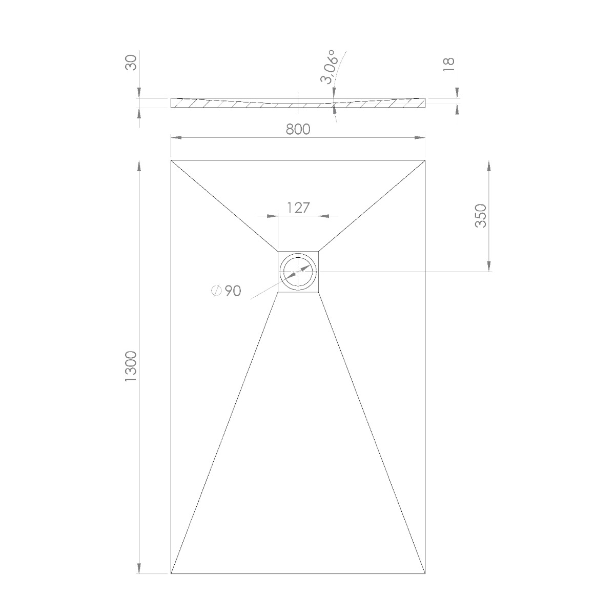Polysan Treneca douchebak 130X80cm grijs mat