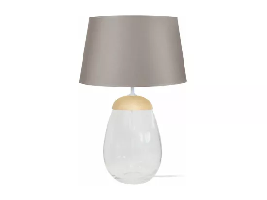 Lampe a poser ovale verre,bois naturel naturel,taupe 46 cm.