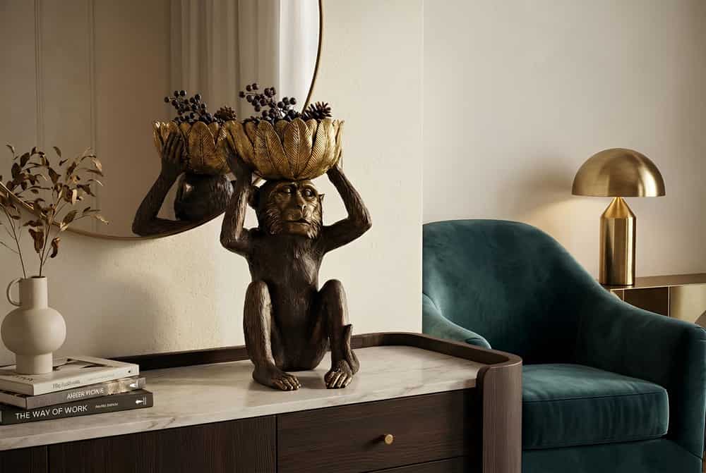 Deko-Figur MONKEY 50cm schwarz gold Affe mit Schale handmade