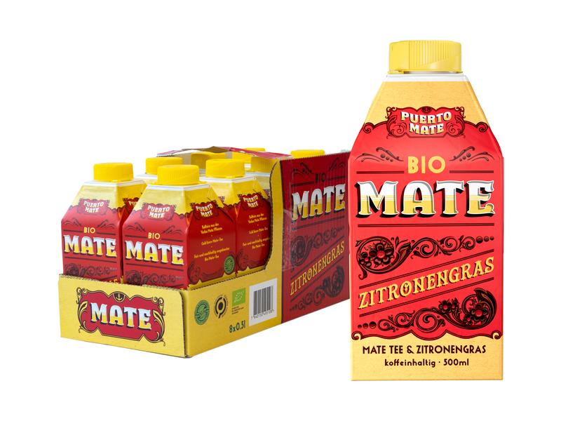 Puerto Mate Bio – Mate & Zitronengras 8 x 0.5 l Koffeinhaltiges Erfrischungsgetränk aus Mate-Tee