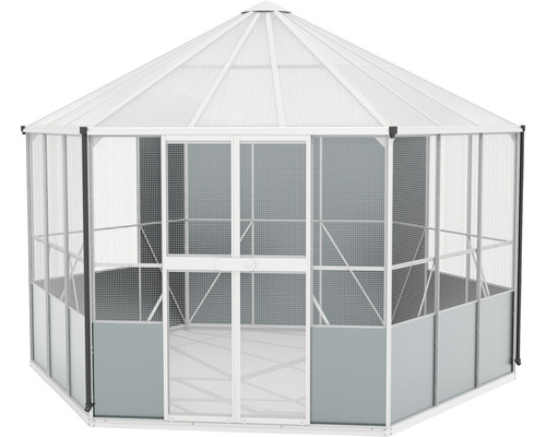 Vitavia Circus 9000 vogelvolière, 383 x 336 cm, ca. 9 m², maaswijdte 13 x 13 mm, draaddikte 1,5 mm, blank aluminium