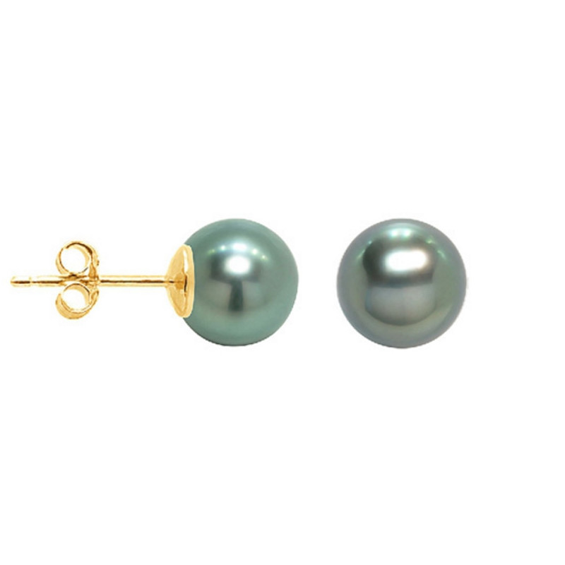 Boucles d'Oreilles Puces Femme Perles de Tahiti et or jaune 375/1000